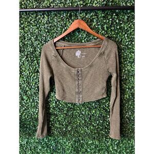 Pilcro Anthropologie Washed Green Cropped Cardigan Sz Small